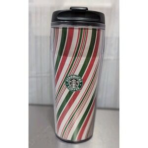Starbucks Vintage 2002 Barista Red & Green Stripes Holiday Tumbler 16oz‎